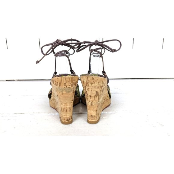 Banana Republic green floral peep toe high heel wedge strappy sandals - Picture 6 of 8